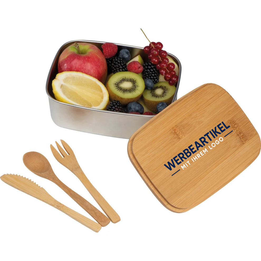 Große Brotzeitbox mit Bambusdeckel und elastischem Band JULIANA